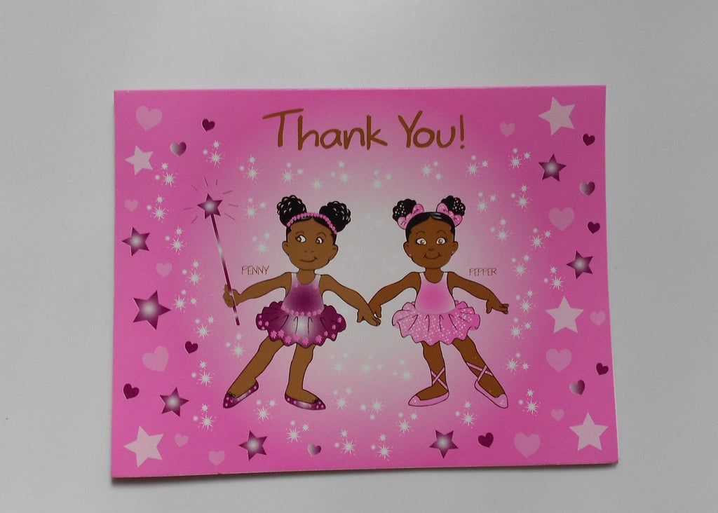 African American Ballerina Penny & Pepper Thank-You Notes-8ct